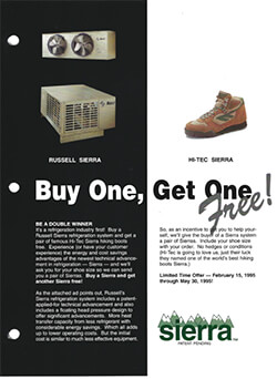 Sierra Refrigeration Sytems Buy One Get One 2-page Ad 1995