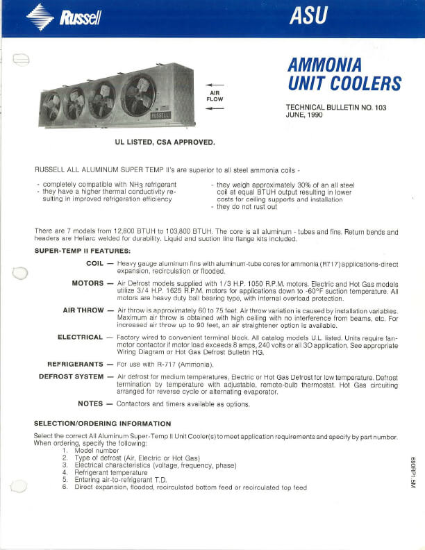 Ammonia Unit Coolers 1990