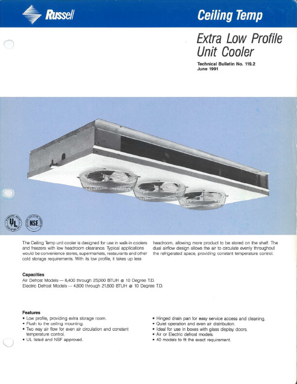Ceiling Temp Unit Coolers 1991