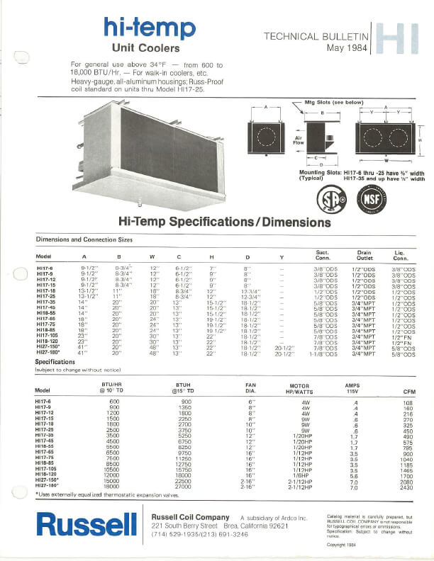 Hi-Temp Unit Coolers 1984