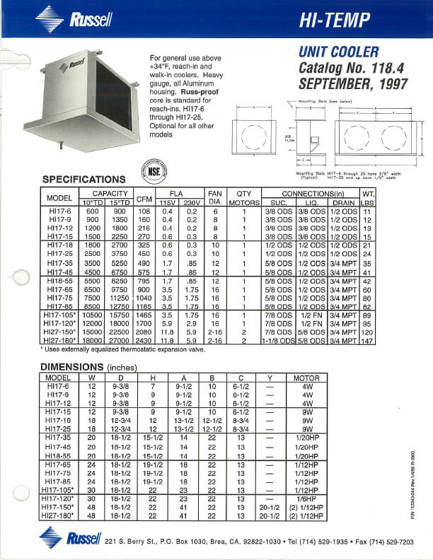 Hi-Temp Unit Coolers 1997