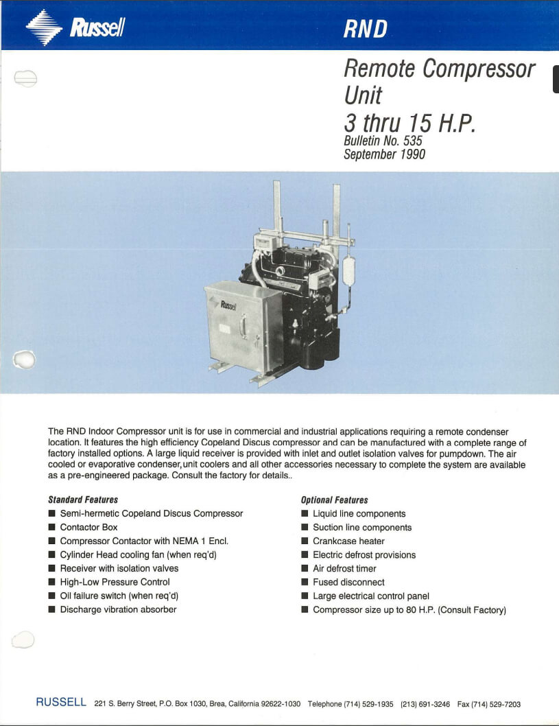 HC Series Centrifugal Air Cooled Condensers 1990
